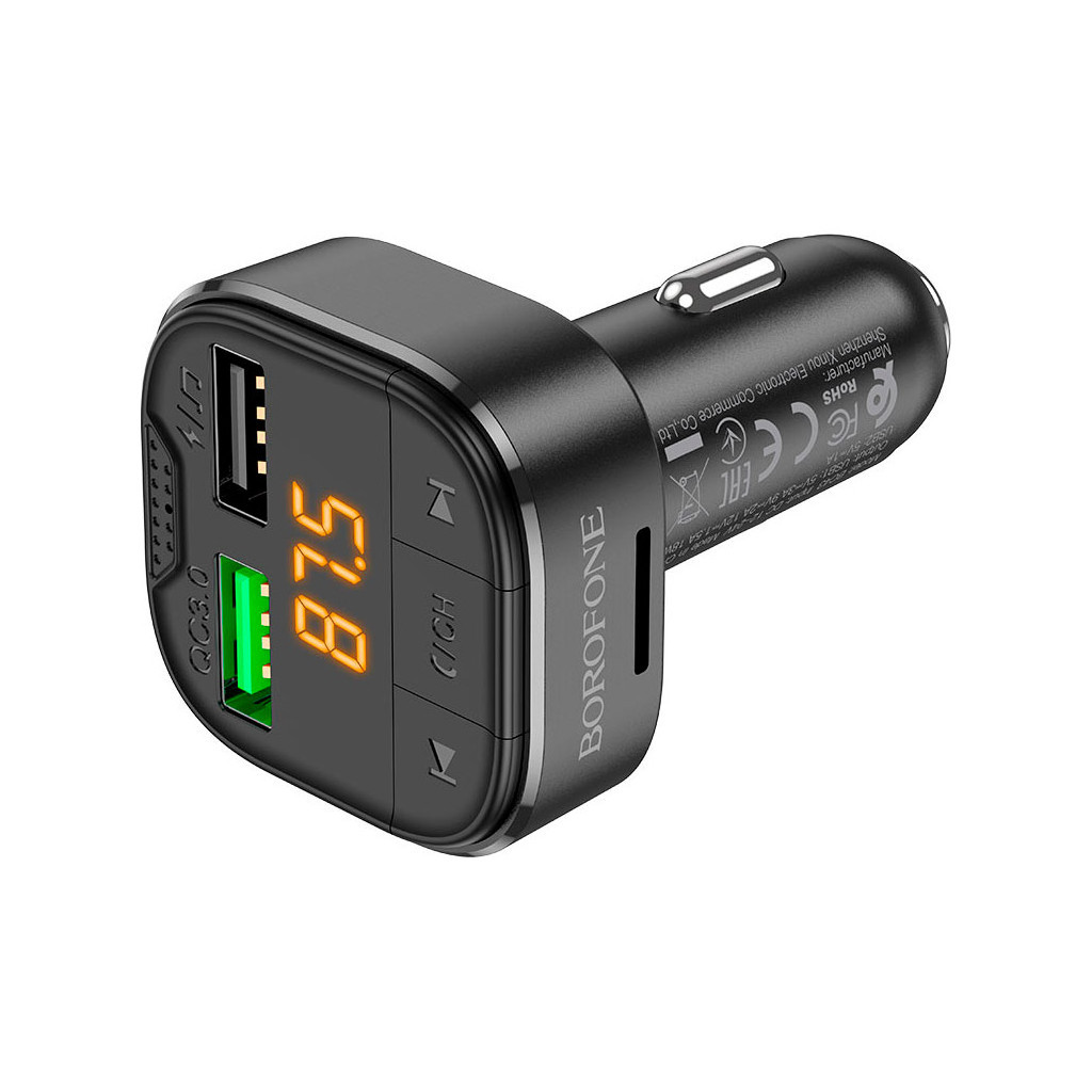 FM модулятор BOROFONE BC43 Flash 2 x USB Black (BC43B) - изображение 2