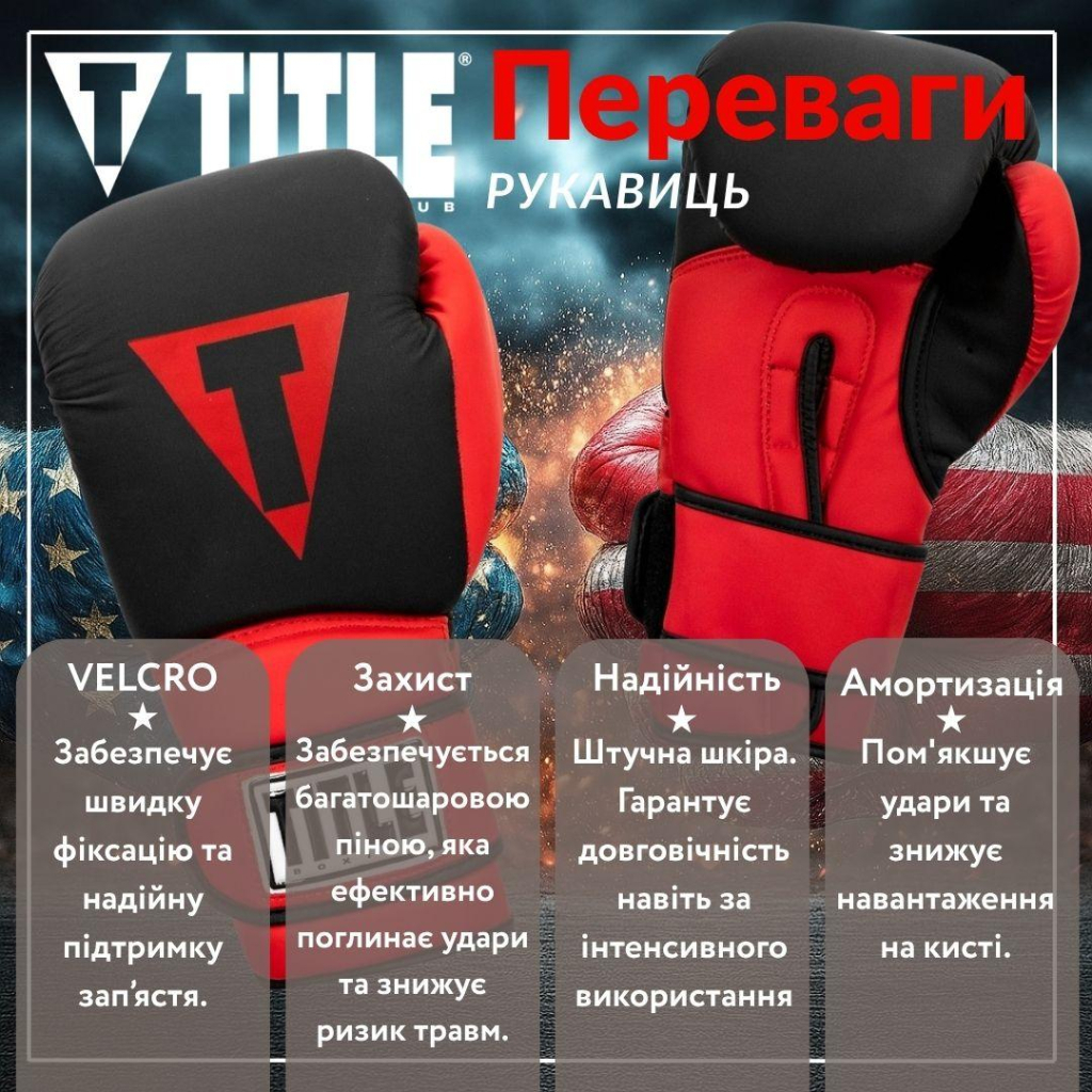 Боксерські рукавички Title Boxing Guts and Glory Black/Red XL 16oz (GGBG X BK/RD) - зображення 3