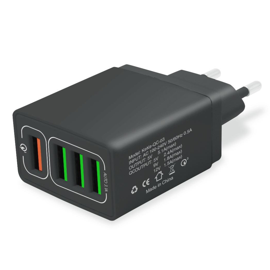 Зарядний пристрій XoKo QC-405 4 USB 6.2A Black (QC-405-BK) - зображення 1