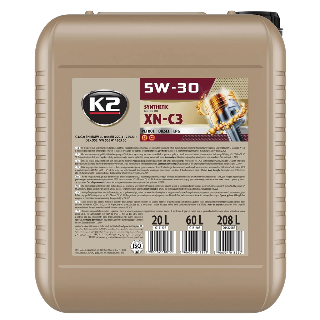Моторна олива K2 Synthetic SN XN-C3 5W-30 20 л (O15120E) - зображення 1