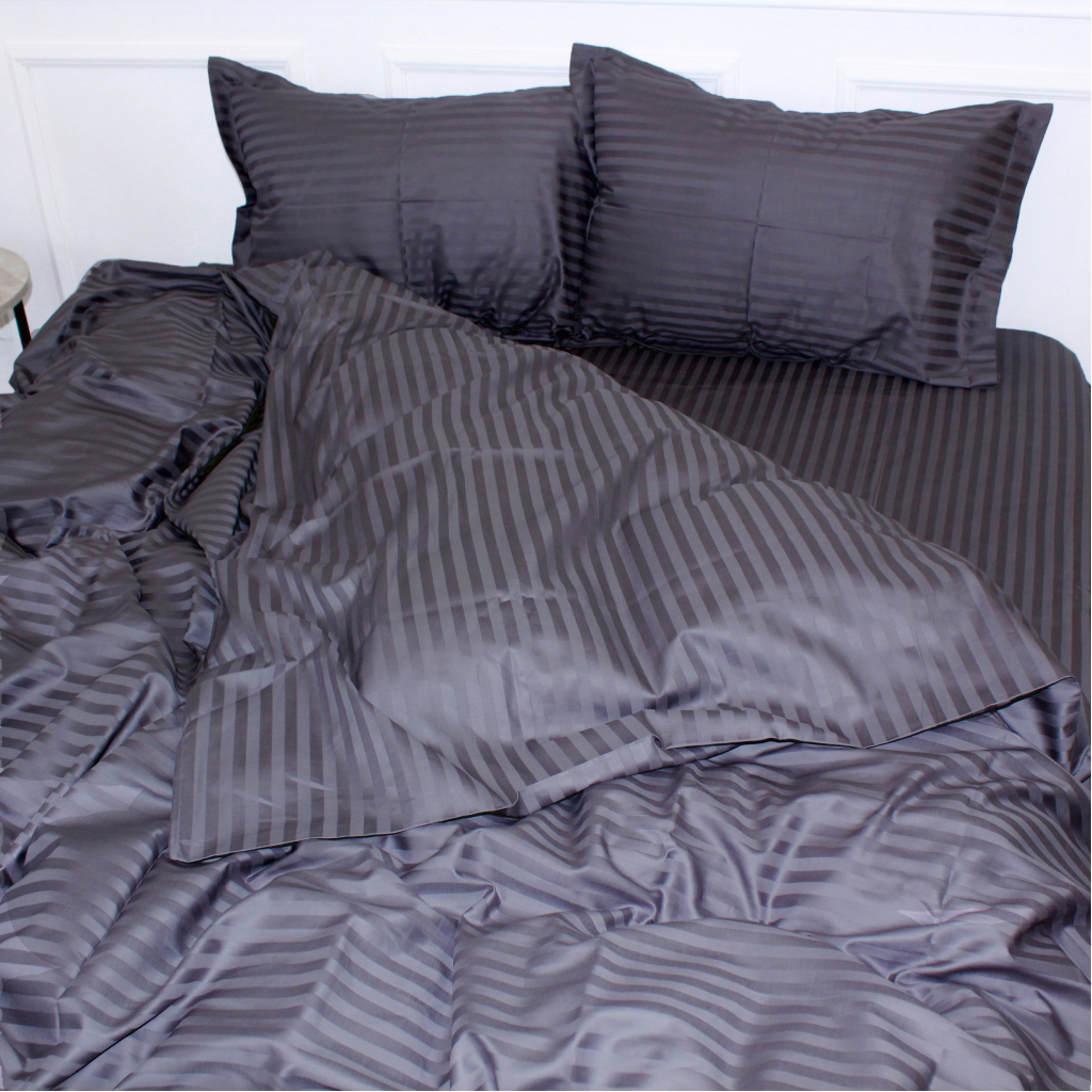 Постільна білизна MirSon Satin Stripe 30-0012 Dark Gray 143х210 Полуторна (2200005251959) - зображення 3
