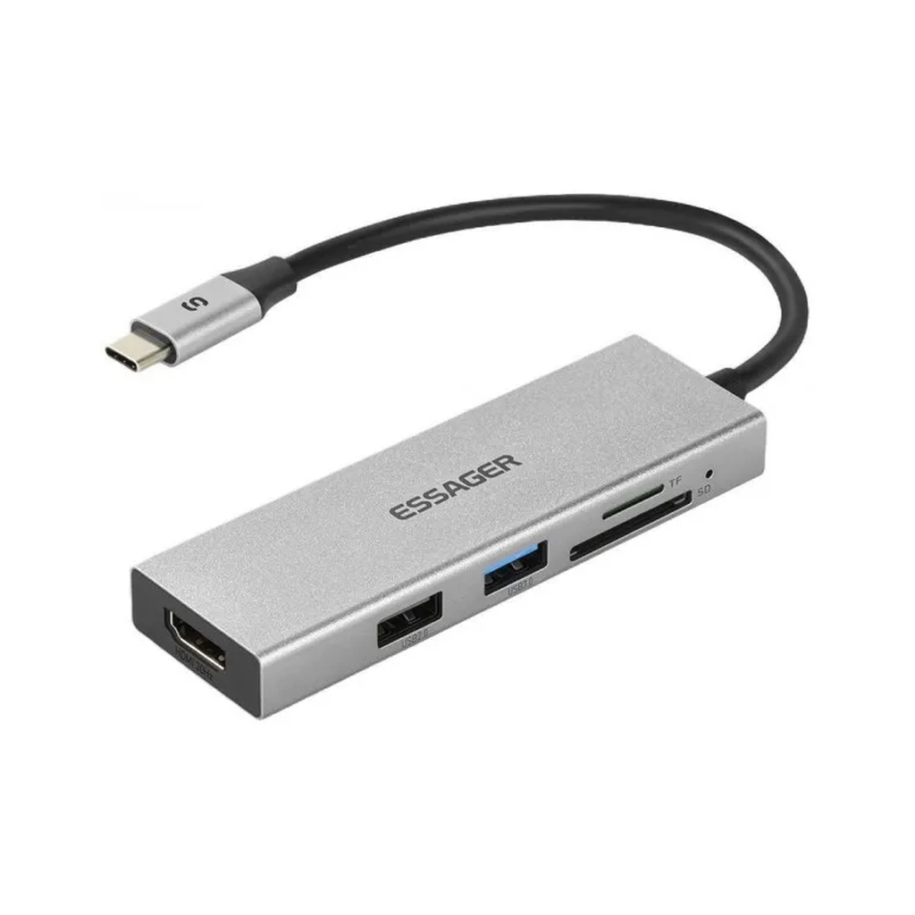 Концентратор Essager USB-C 5-in-1 HDMI 1.4 + USB 3.0 + USB 2.0 + SD/TF (EHBC05-FH0G-P) - зображення 1