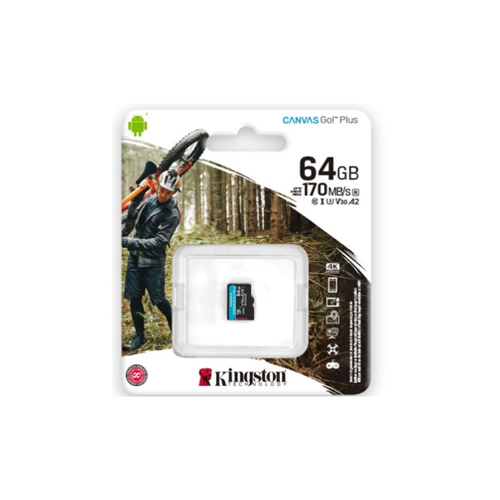 Карта пам'яті Kingston 64GB microSD class 10 UHS-I U3 A2 Canvas Go Plus (SDCG3/64GBSP) - зображення 3