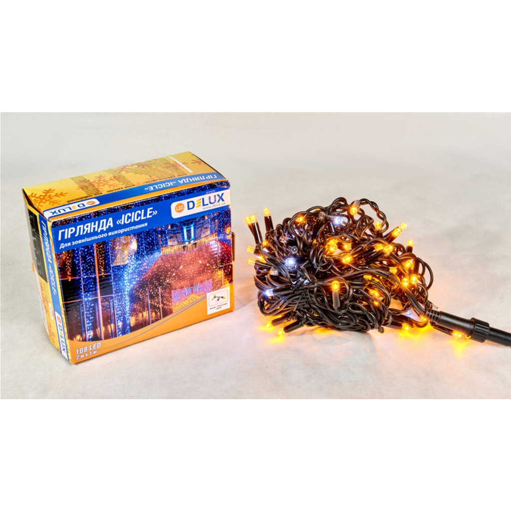 Гірлянда Delux ICICLE 108LED 2x1 м Білий flash Жовтий/Чорний IP44 (90015180) - зображення 1