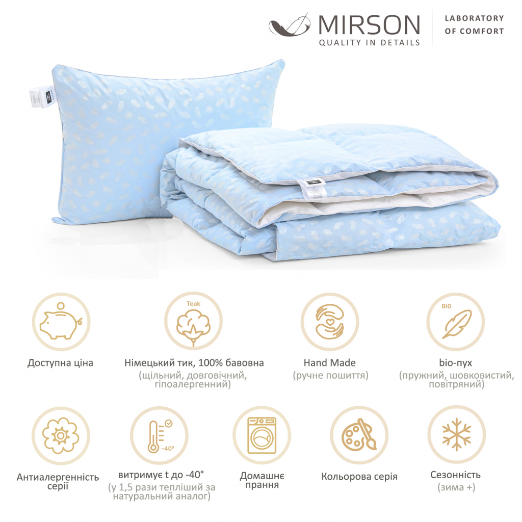 Ковдра MirSon Набір №2160 Bio-Blue Зима 90% пух 155х215 + подушка (2200003025231) - изображение 2