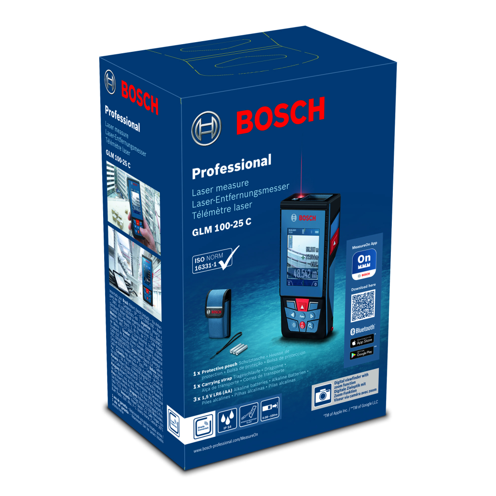 Далекомір Bosch Professional GLM 100-25 C, 1.5 мм, 0.08100м, 0-360, Bluetooth (0.601.072.Y00) - изображение 8
