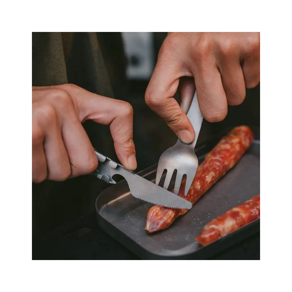 Набір туристичного посуду Naturehike ложка, виделка, ніж з титану CNH22CJ017 сірий з мішечком (6927595711910) - зображення 6