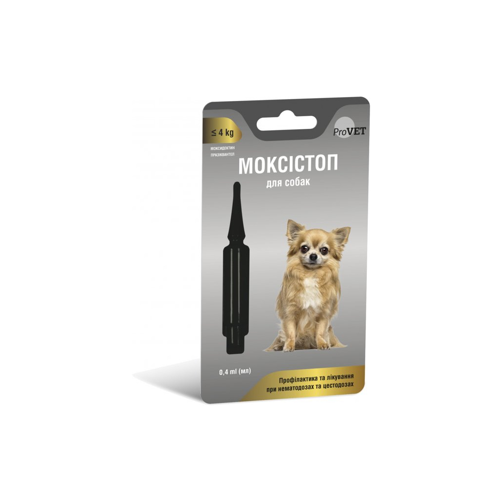 Краплі для тварин ProVET Моксістоп для собак масою тіла до 4 кг 0.4 мл (4823082419197) - зображення 1