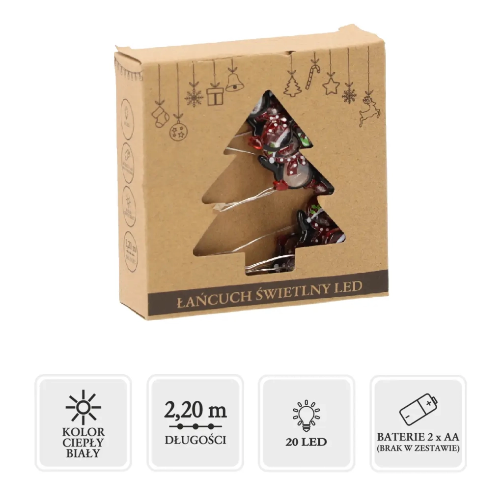 Гірлянда Chomik Струна Пінгвін 2.2 м 20 LED Теплий білий (5900779854154) - зображення 5