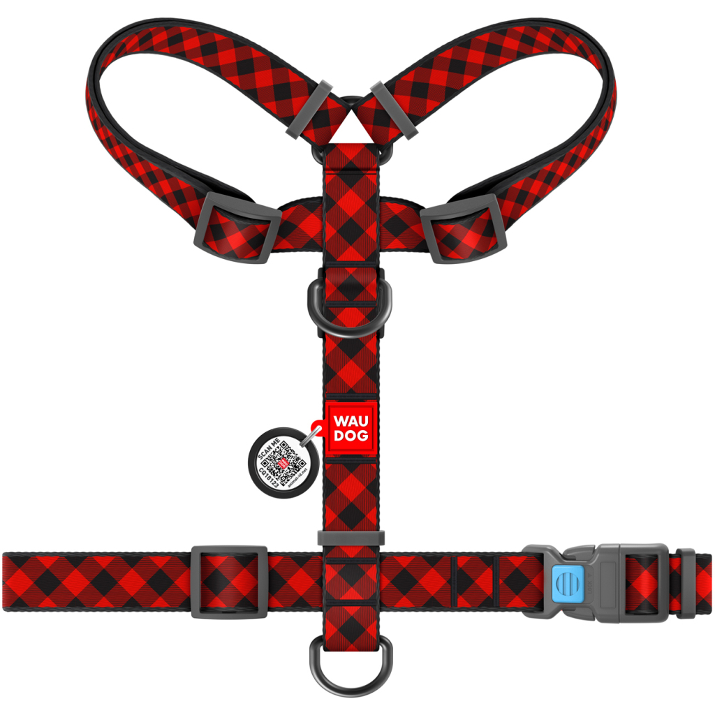 Шлея для собак WAUDOG Nylon з QR паспортом анатомічна H-подібна "Шотландка червона" S (5601) - зображення 2