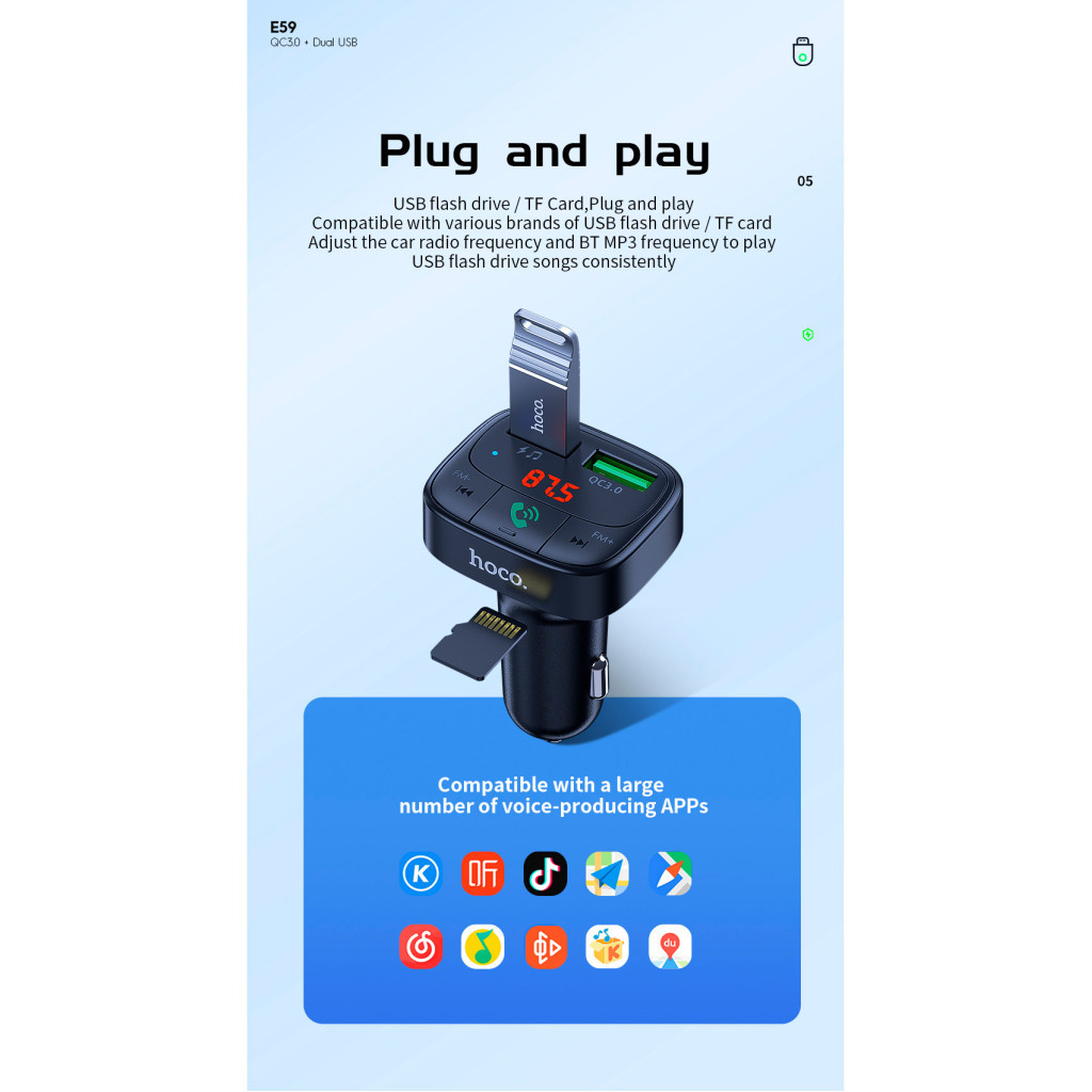 FM модулятор HOCO E59, Black, Box (E59) - изображение 12