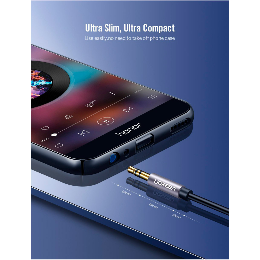 Кабель мультимедійний 3.5mm M to 3.5mm F 1.5m AV118 gray Ugreen (10593) - picture 6