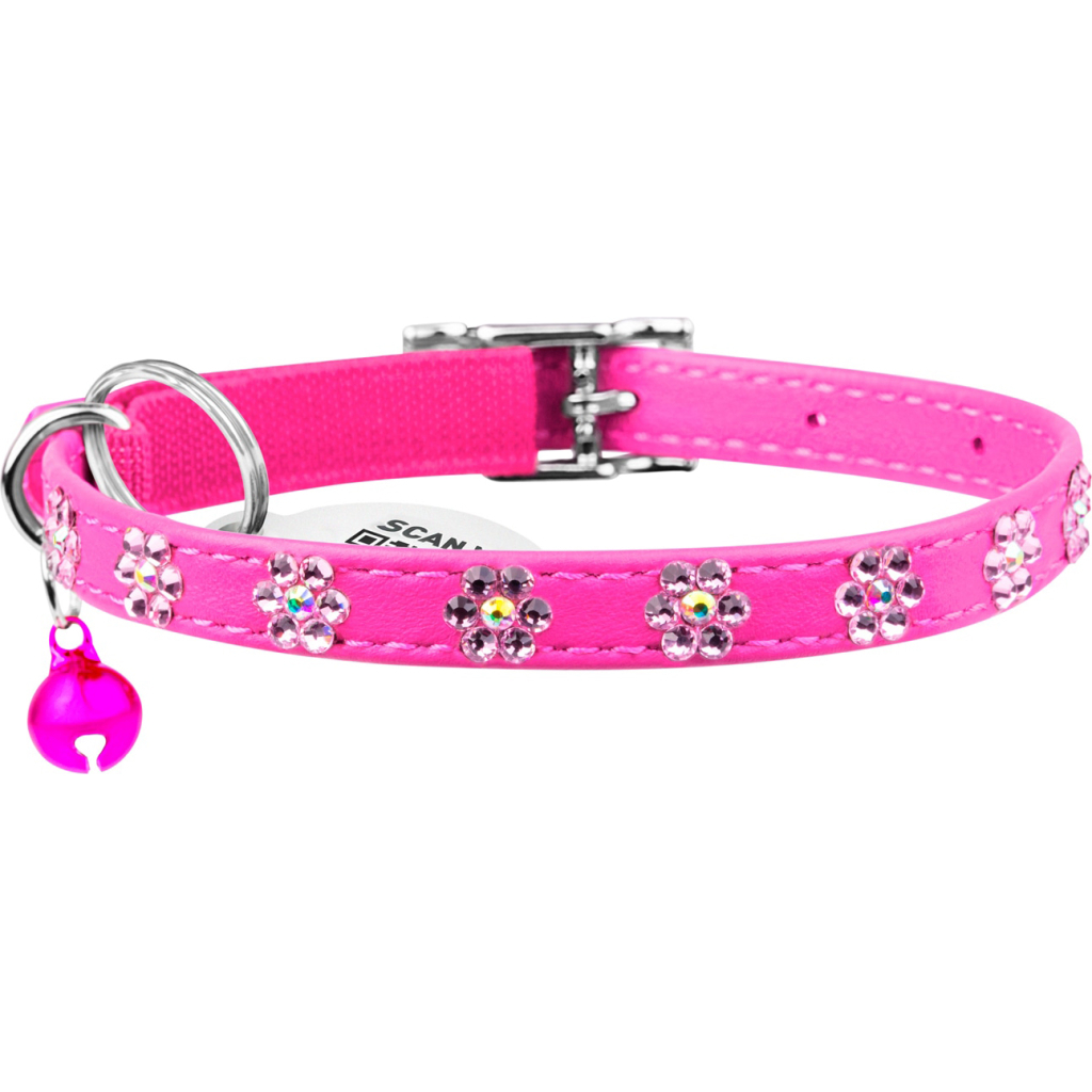 Нашийник для тварин WAUDOG GLAMOUR "Квіточка" з резинкою і стразами для кішок (рожевий) (32557) - зображення 2