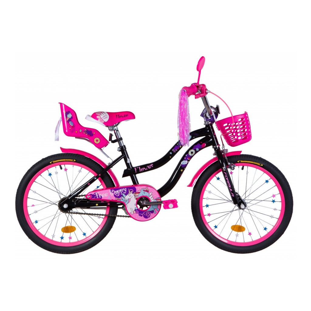 Велосипед Formula 20" FLOWER PREMIUM рама-13" St 2020 чорний з рожевим, з багажником (OPS-FRK-20-125) - зображення 1