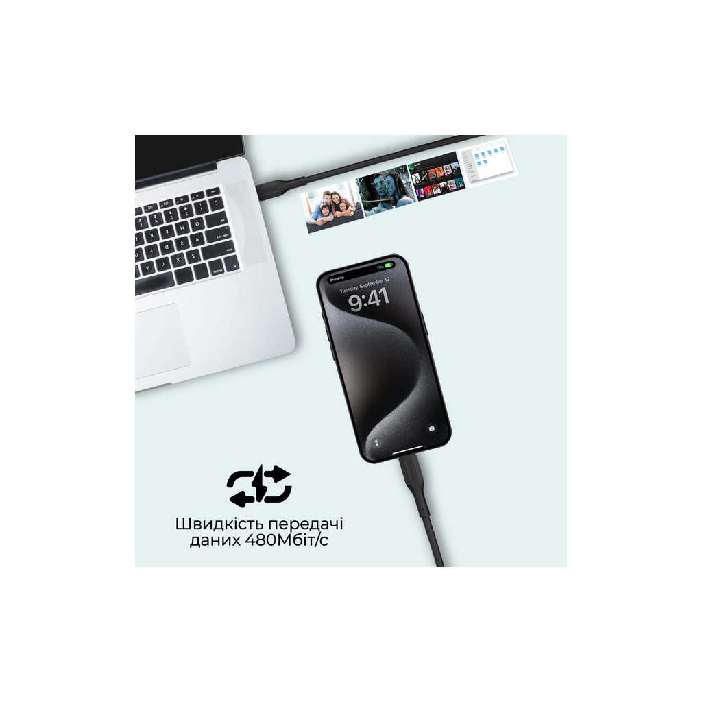 Дата кабель USB-C to USB-C 2.0m Promate (cablekit-cc.black) - зображення 5