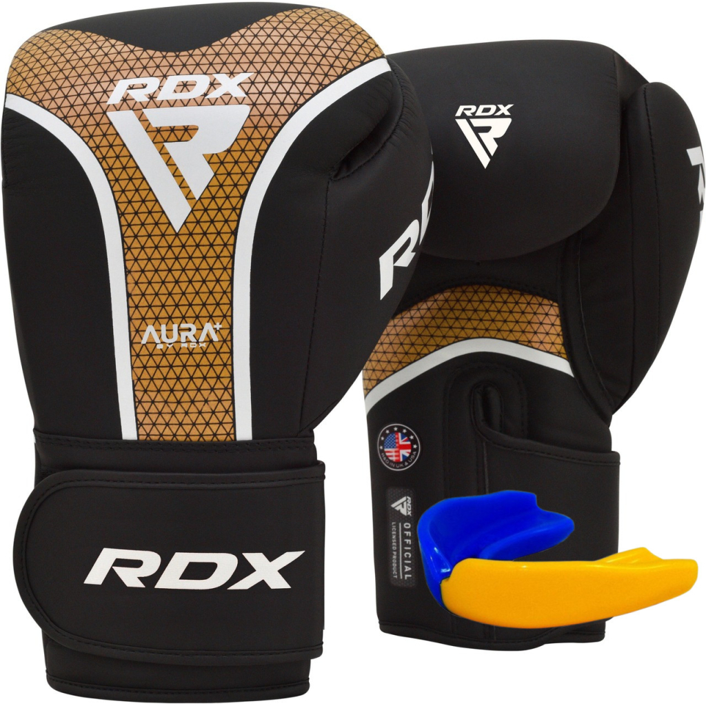 Боксерські рукавички RDX Aura Plus T-17 Black Golden 16 унцій (BGR-T17BGL-16OZ+) - зображення 1