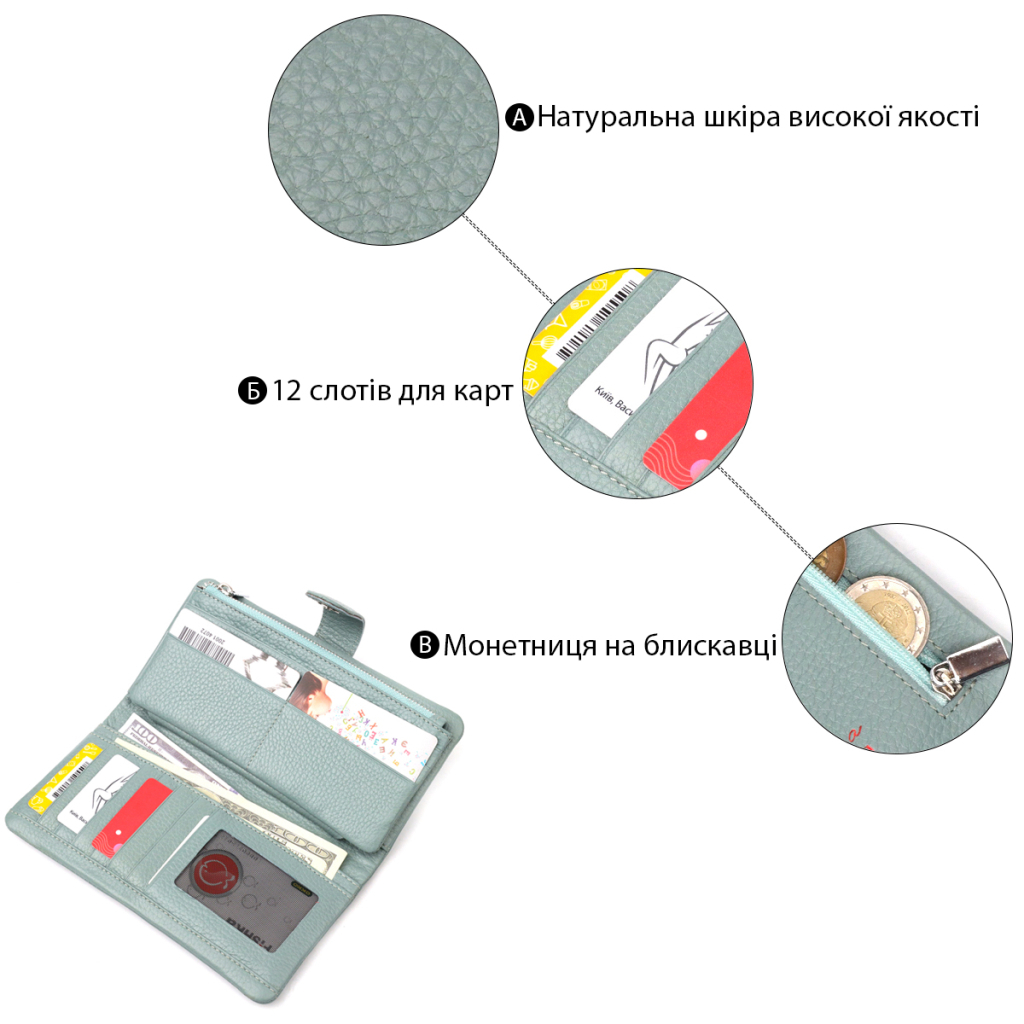 Портмоне Karya З натуральної шкіри Сіро-блакитне (21000) - зображення 4
