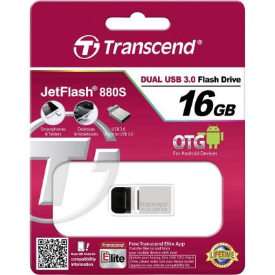USB флеш накопичувач Transcend 16GB JetFlash OTG 880 Metal Silver USB 3.0 (TS16GJF880S) - зображення 5