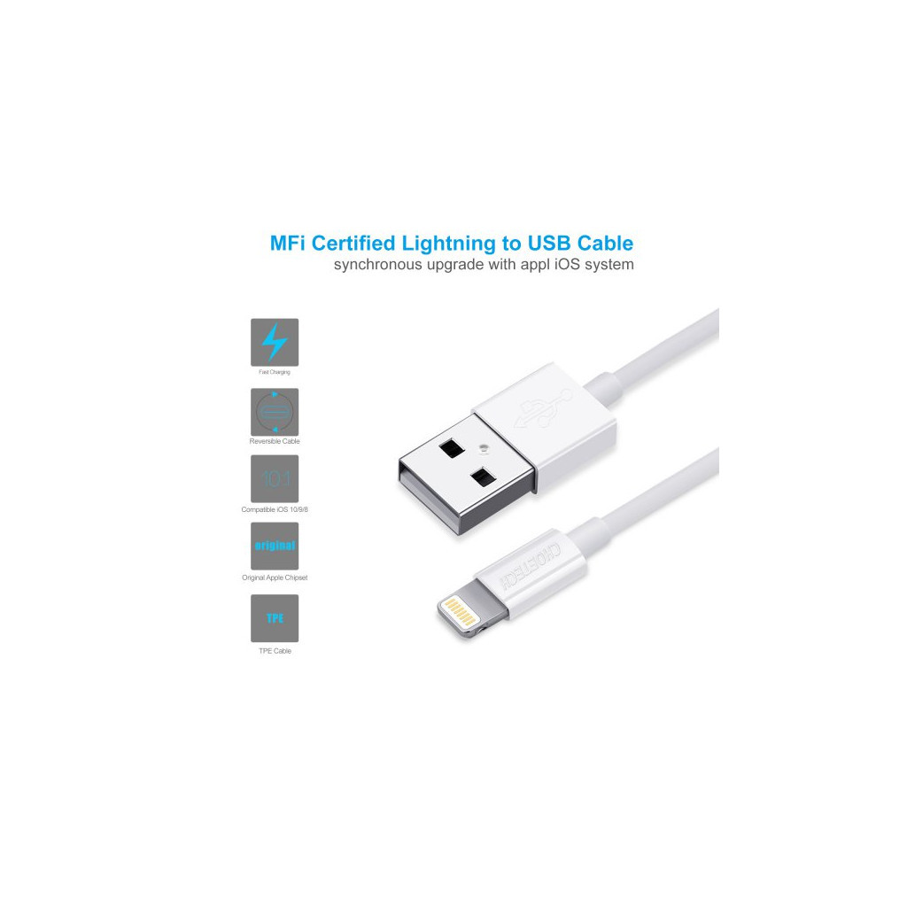 Дата кабель USB 2.0 AM to Lightning 1.8m 2.1A MFI White Choetech (IP0027-WH) - picture 5