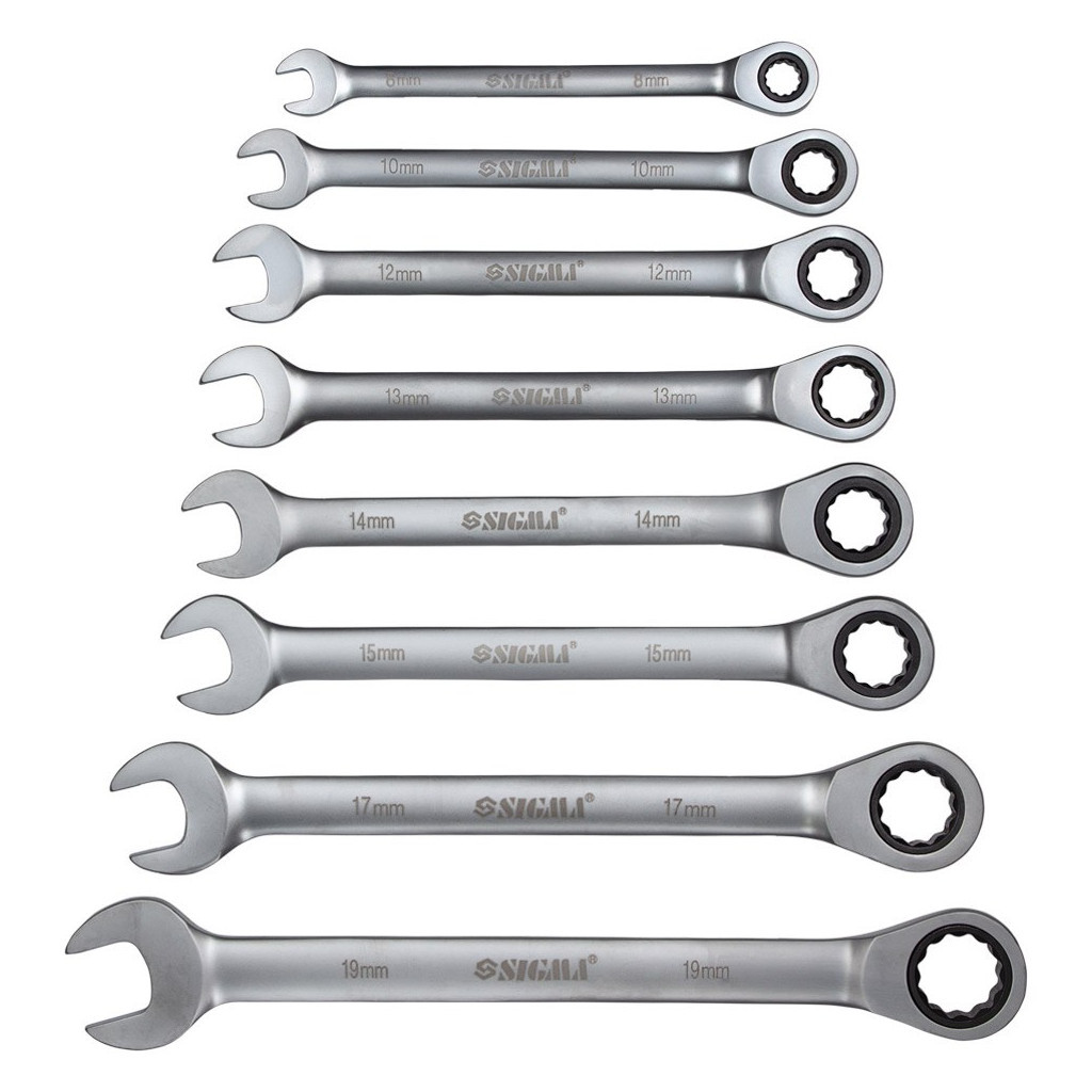 Ключ Sigma ріжково-накидний тріскачковий 8шт (8, 10, 12, 13, 14, 15, 17, 19мм) CrV satine (6010521) - зображення 2