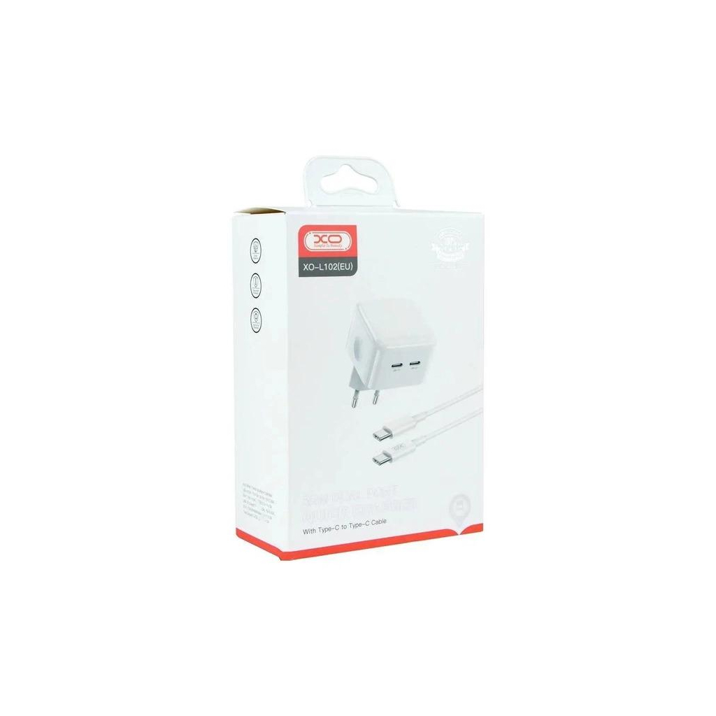 Зарядний пристрій XO QC 3.0 L102 35W/2 USB-C + cable Type-C NB124 White (XO-L102c-WH) - зображення 4