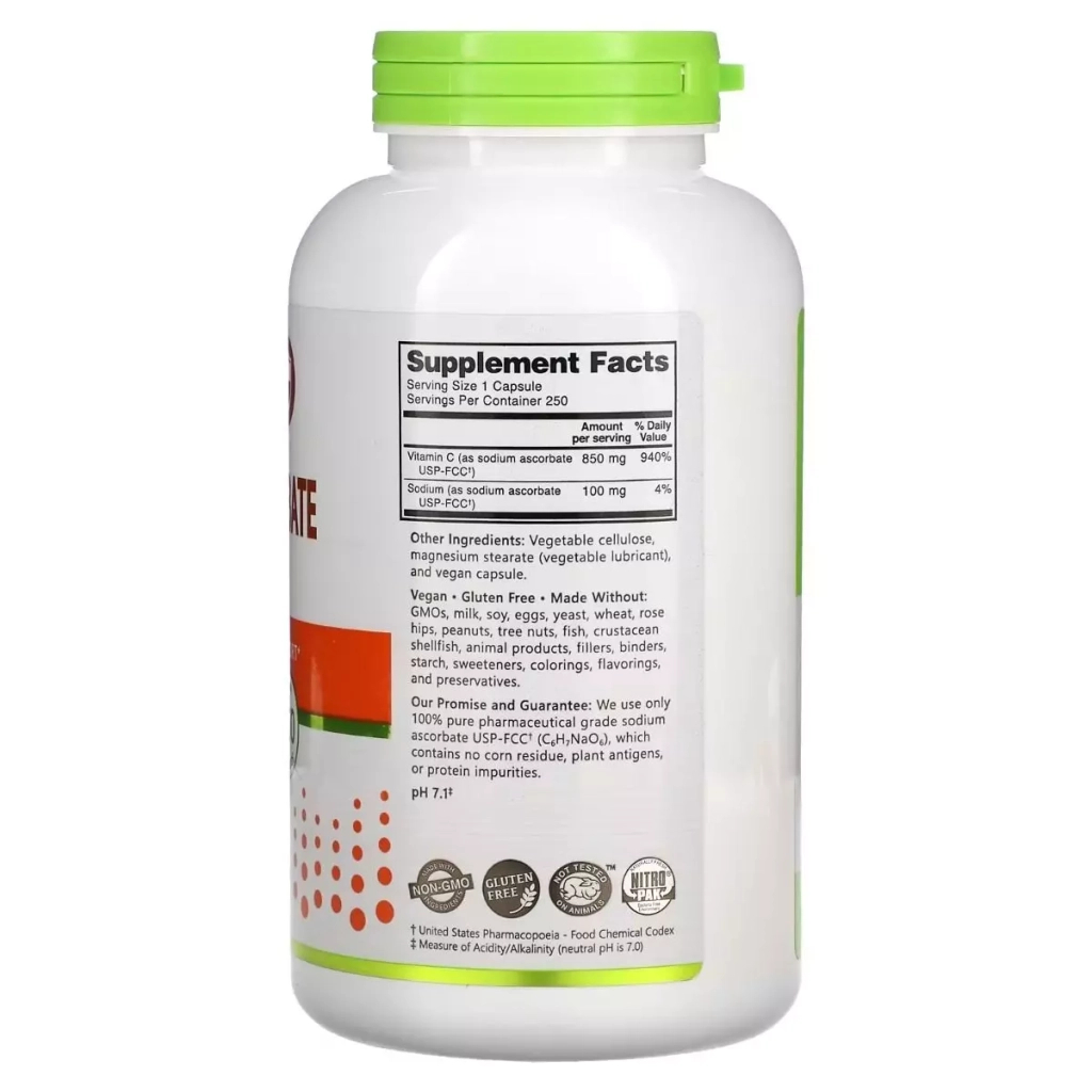 Вітамінно-мінеральний комплекс NutriBiotic Аскорбат натрію, Sodium Ascorbate, 250 вегетаріанських капсул (NBC-0046) - зображення 2