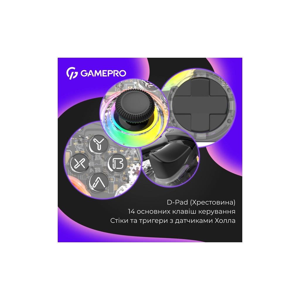 Геймпад GamePro GPX13T 2.4G/BT 5.1/USB/PC/iOS/Android RGB Transparent (GPX13T) - зображення 9