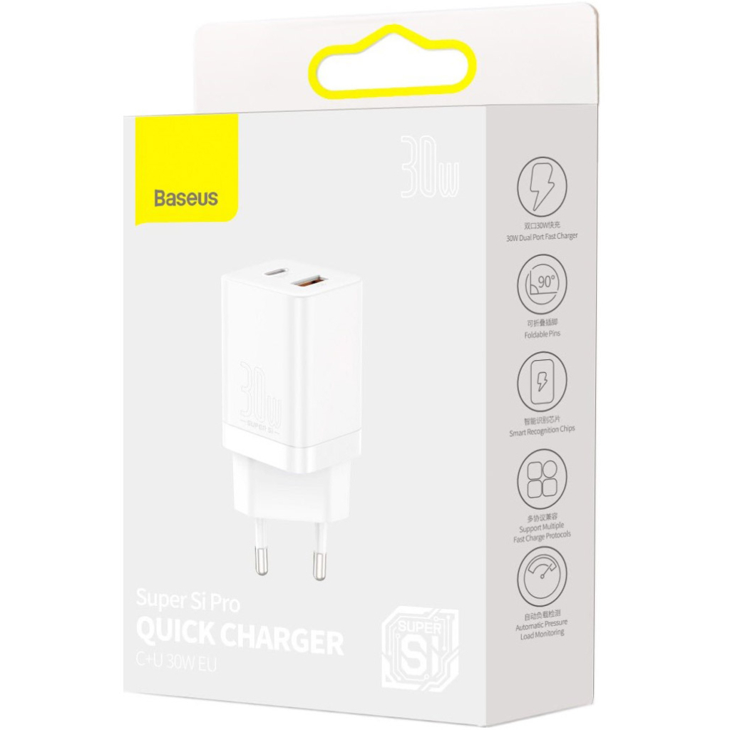 Зарядний пристрій Baseus Super Si Pro C+U 30W (CCSUPP-E02) white (948117) - зображення 6