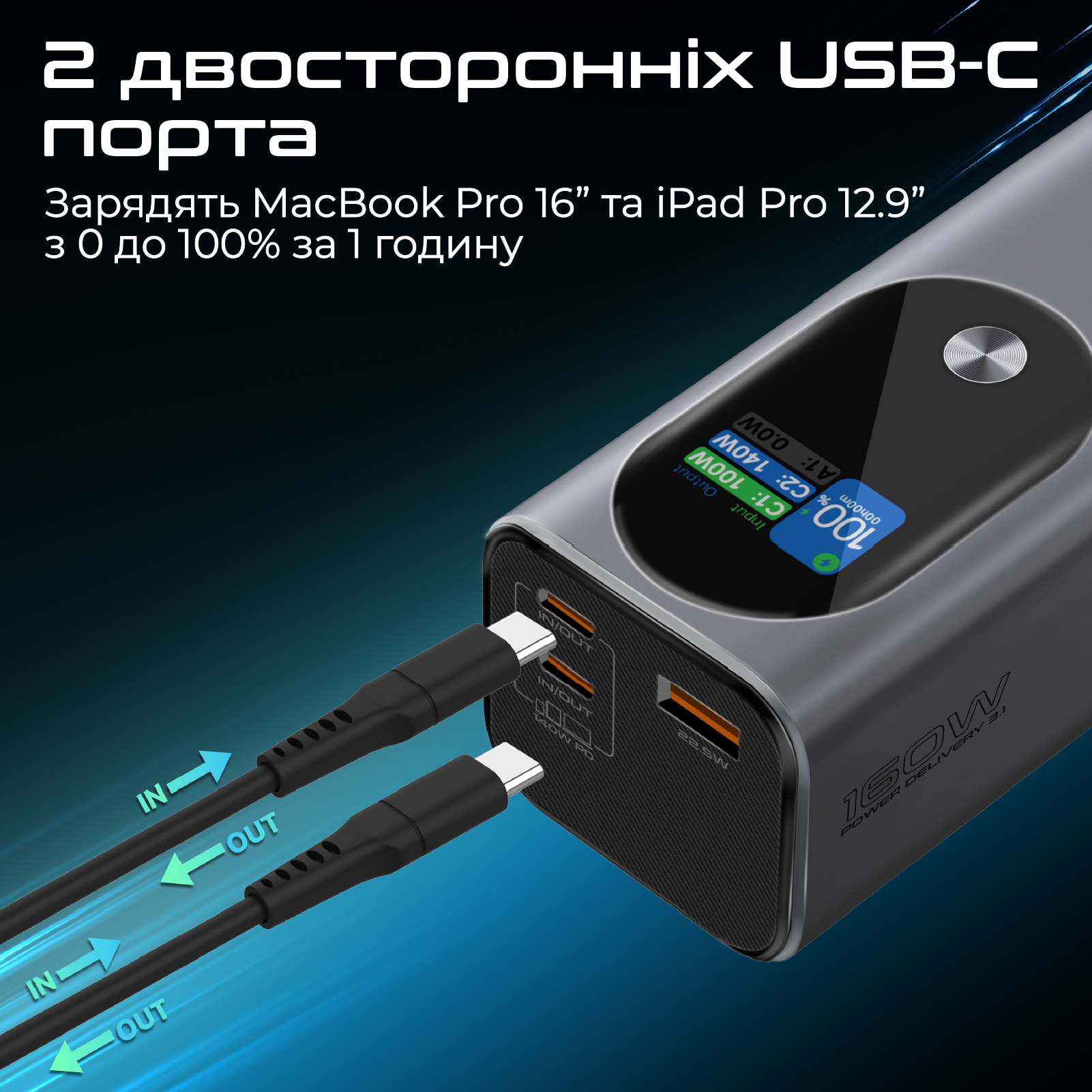 Універсальна мобільна батарея Promate Titan-160 140W 27600mAh Gray - изображение 5