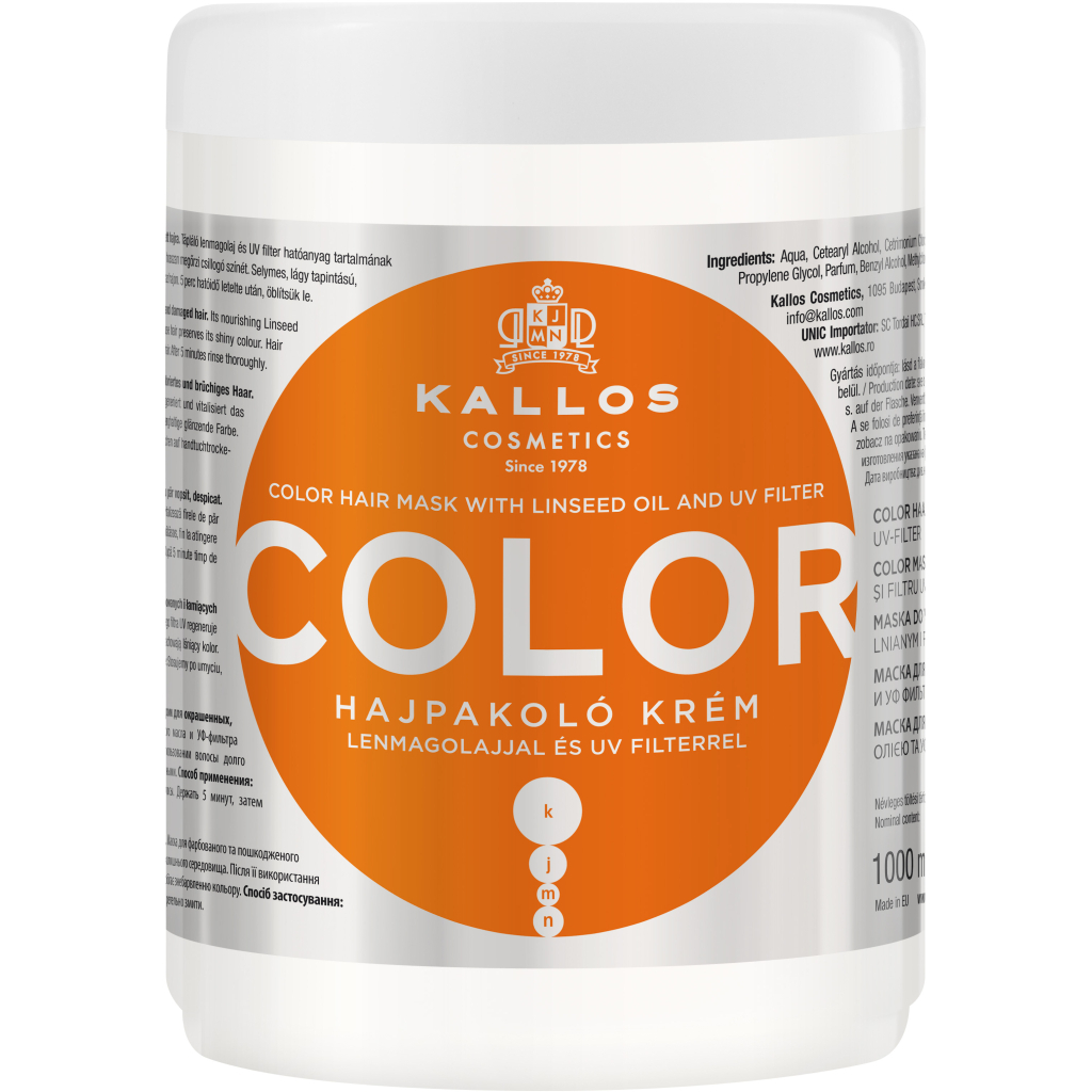 Маска для волосся Kallos Cosmetics Color для фарбованого волосся з лляною олією та УФ фільтром 1000 мл (5998889508135) - зображення 1