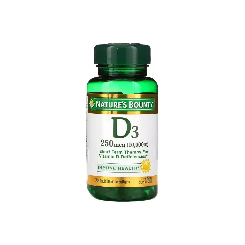 Вітамін Nature's Bounty Вітамін D3 швидкого вивільнення, 10000 МО, 250 мкг, Vitamin D, 7 (NRT35873) - зображення 1