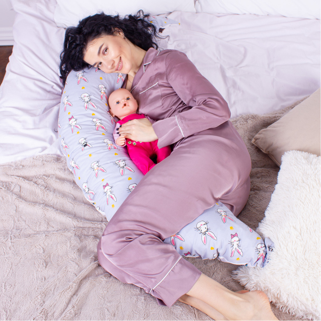 Подушка MirSon для вагітних та годування №8310 Print Line 17-0527 Bunnies Бязь 30х170х20 см (2200006200352) - изображение 5