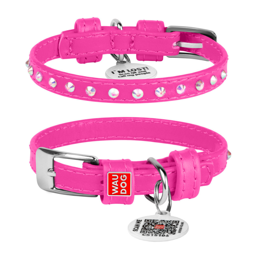 Нашийник для тварин WAUDOG Glamour з QR-паспортом з стразами L Ш 25 мм Д 38-49 см рожевий (32797) - зображення 1