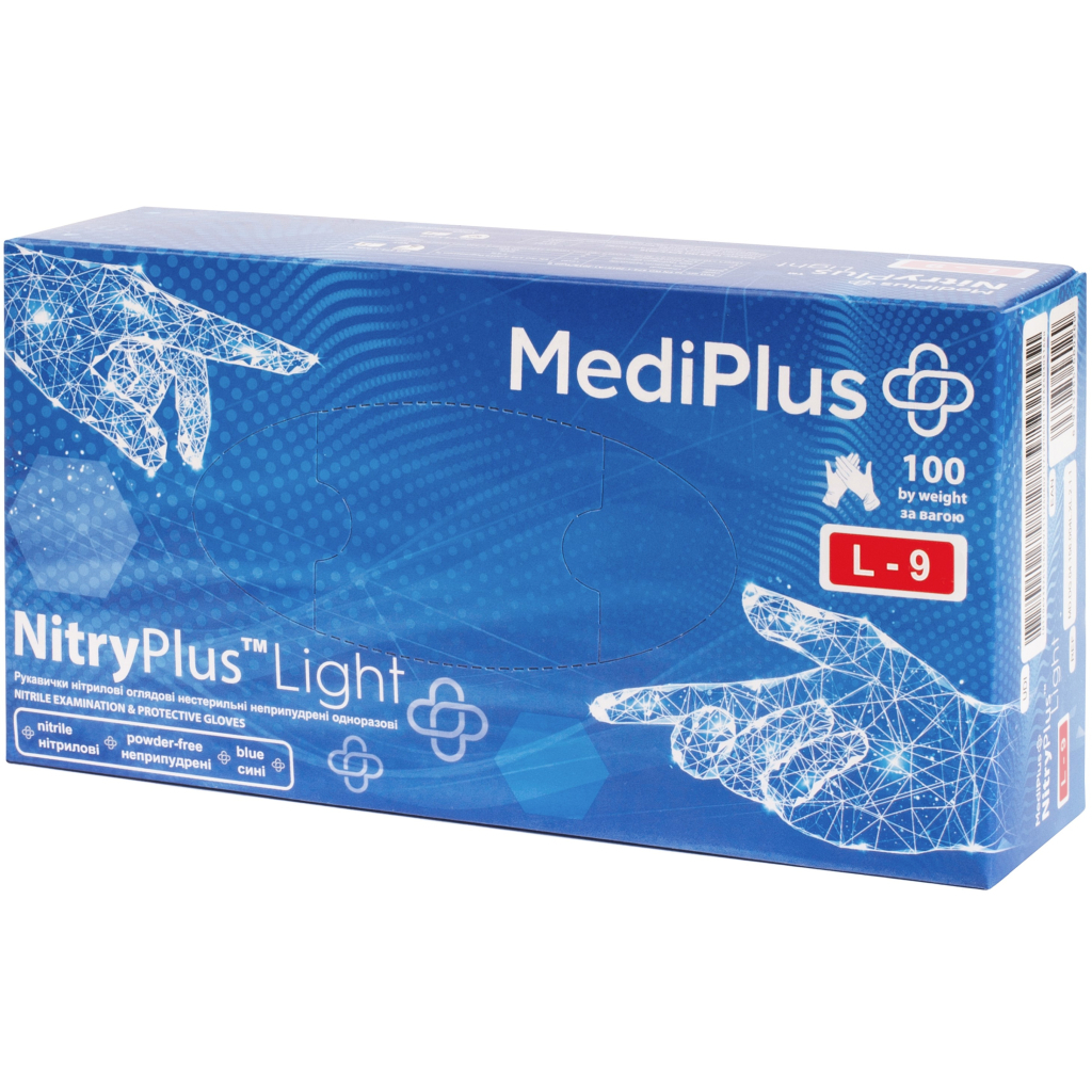 Медичні рукавички MediPlus NitryPlus Light Нітрилові оглядові нестерильні неприпудрені Сині Розмір L 100 шт. (6933265560252) - изображение 1