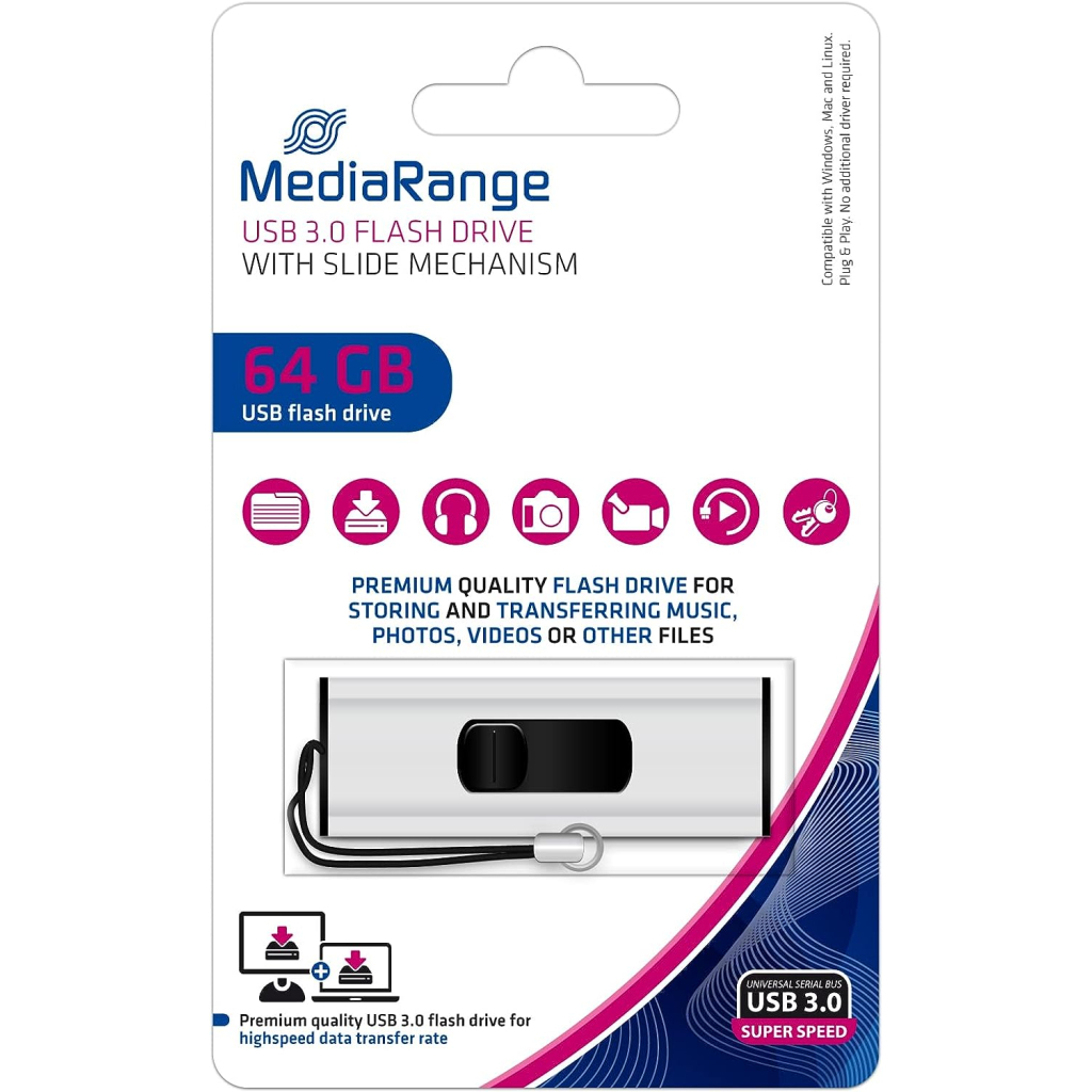 USB флеш накопичувач Mediarange 64GB Black/Silver USB 3.0 (MR917) - зображення 4