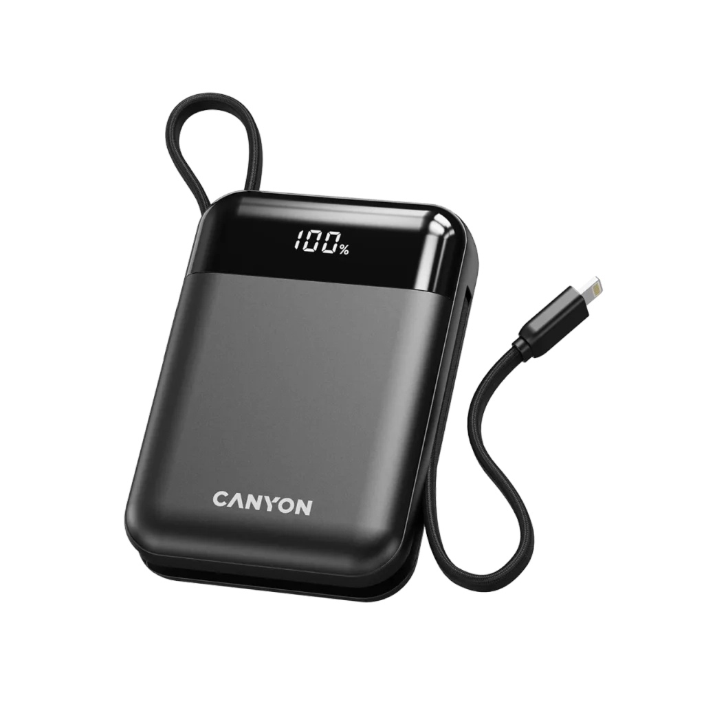 Батарея універсальна Canyon 10000mAh OnPower 104 PD/20W, QC/22.5W built-in cable Black (CNS-CPB104B) - изображение 1