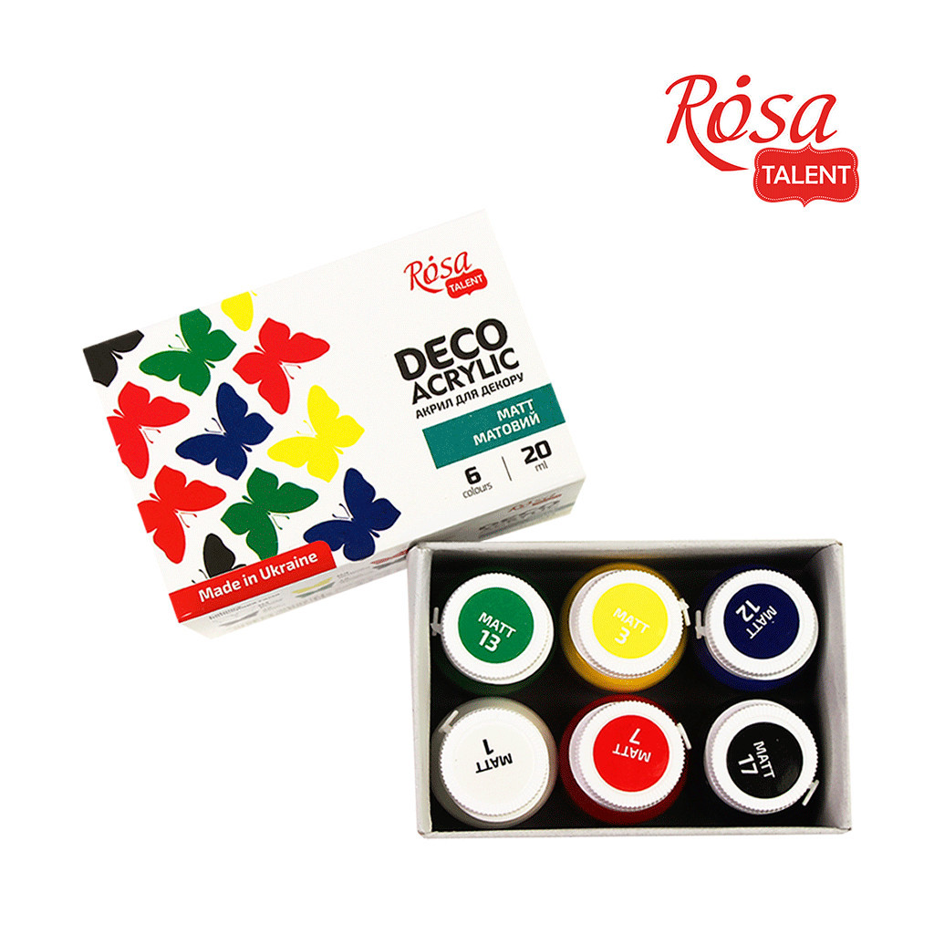 Акрилові фарби Rosa для декору матові 6 кол по 20 мл (4823098511700) - зображення 4