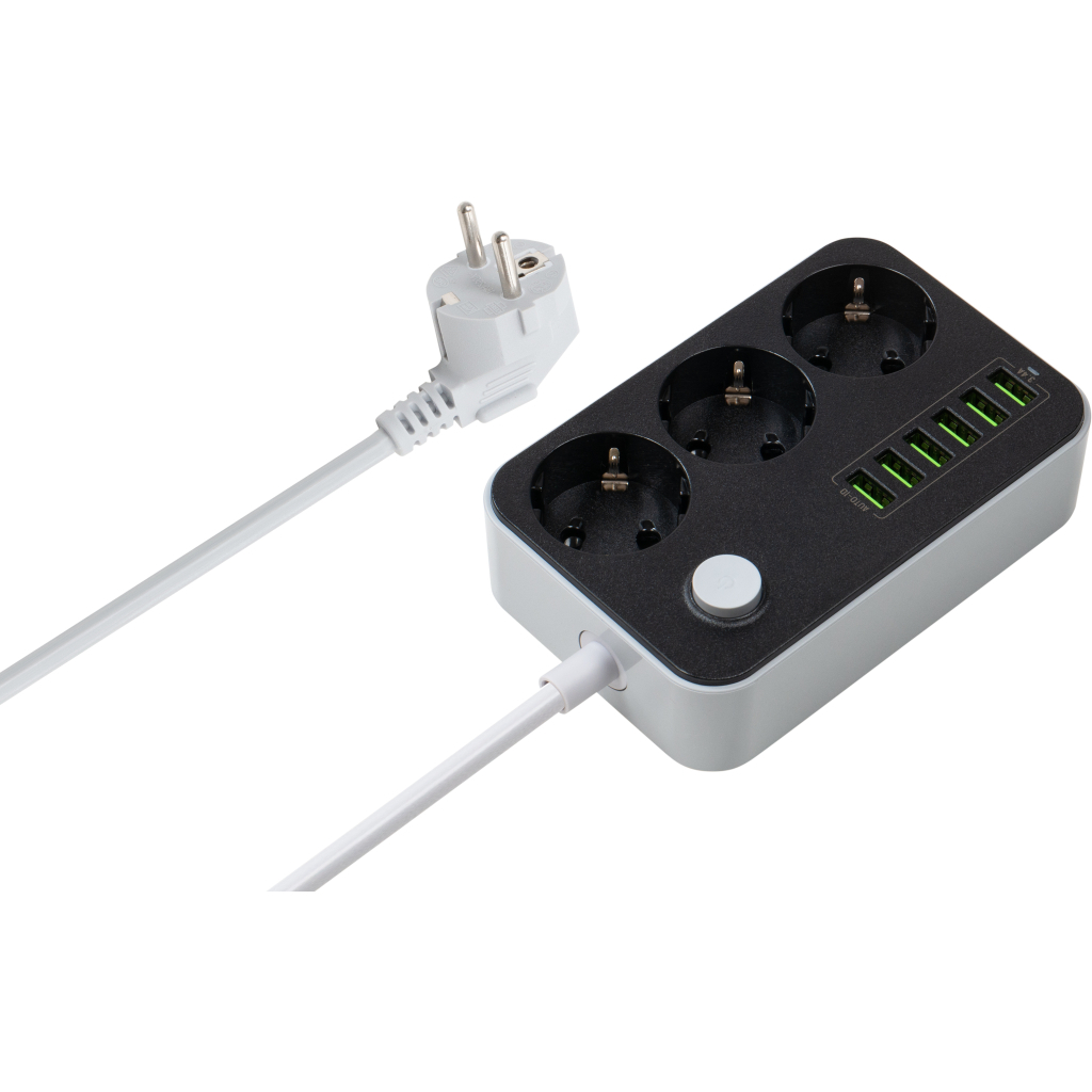Мережевий фільтр живлення ColorWay CW-CHЕ36B, 3 розетки/6USB Black 1.8M (CW-CHE36B) - зображення 1