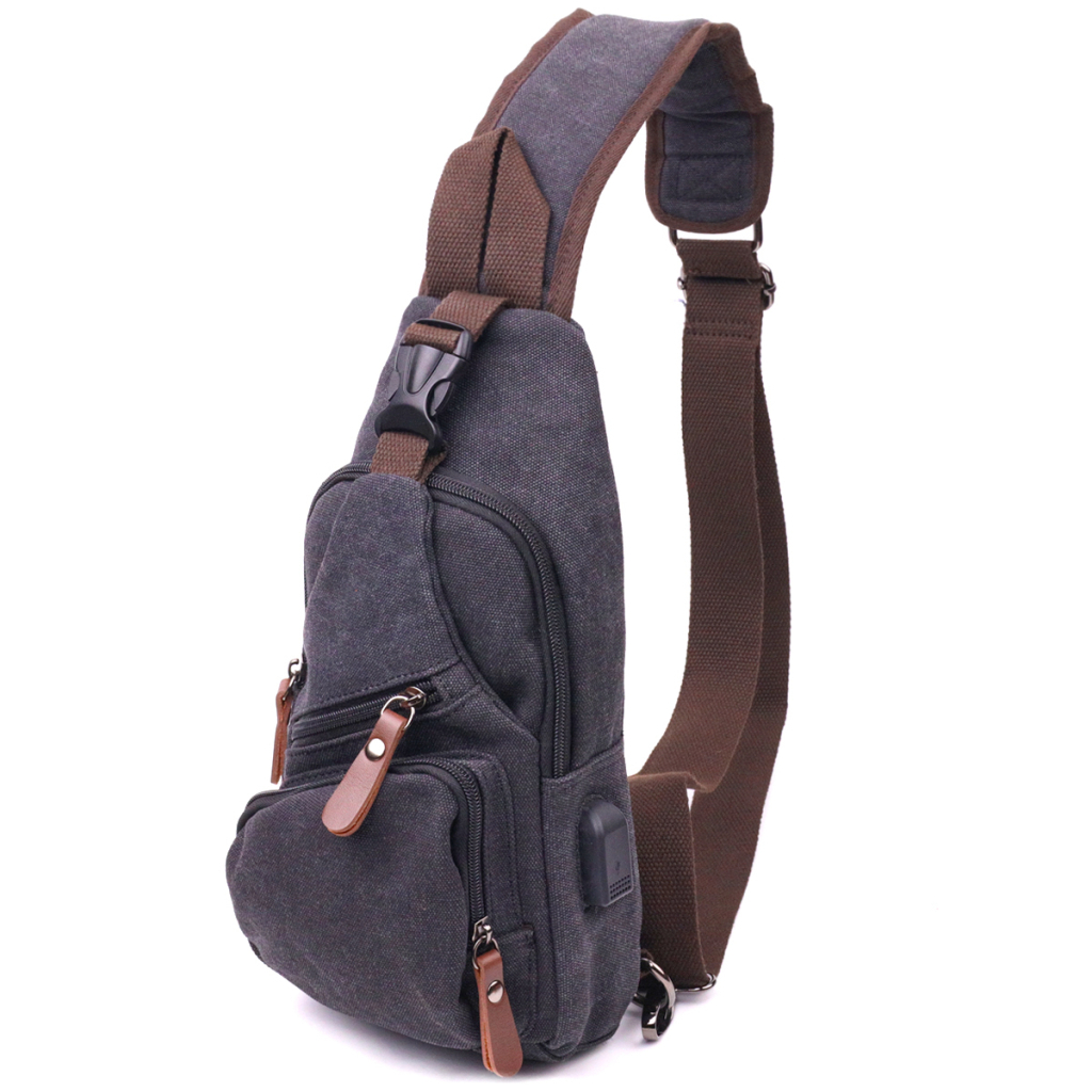 Сумка Vintage Через плече з кабелем USB текстильна Чорна (21221) - зображення 1