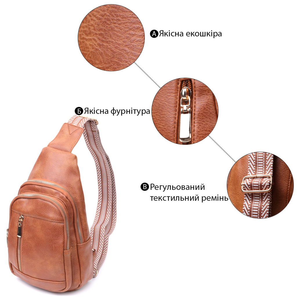 Сумка Vintage Жіноча слінг з екошкіри Руда (22749) - зображення 4