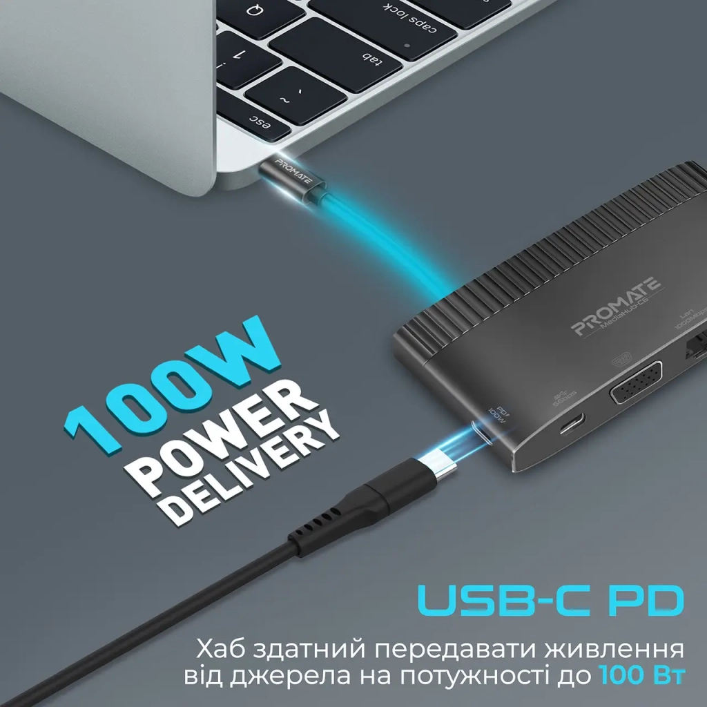Концентратор Promate USB Hub 6 ports mediahub-c6.black (mediahub-c6.black) - зображення 4