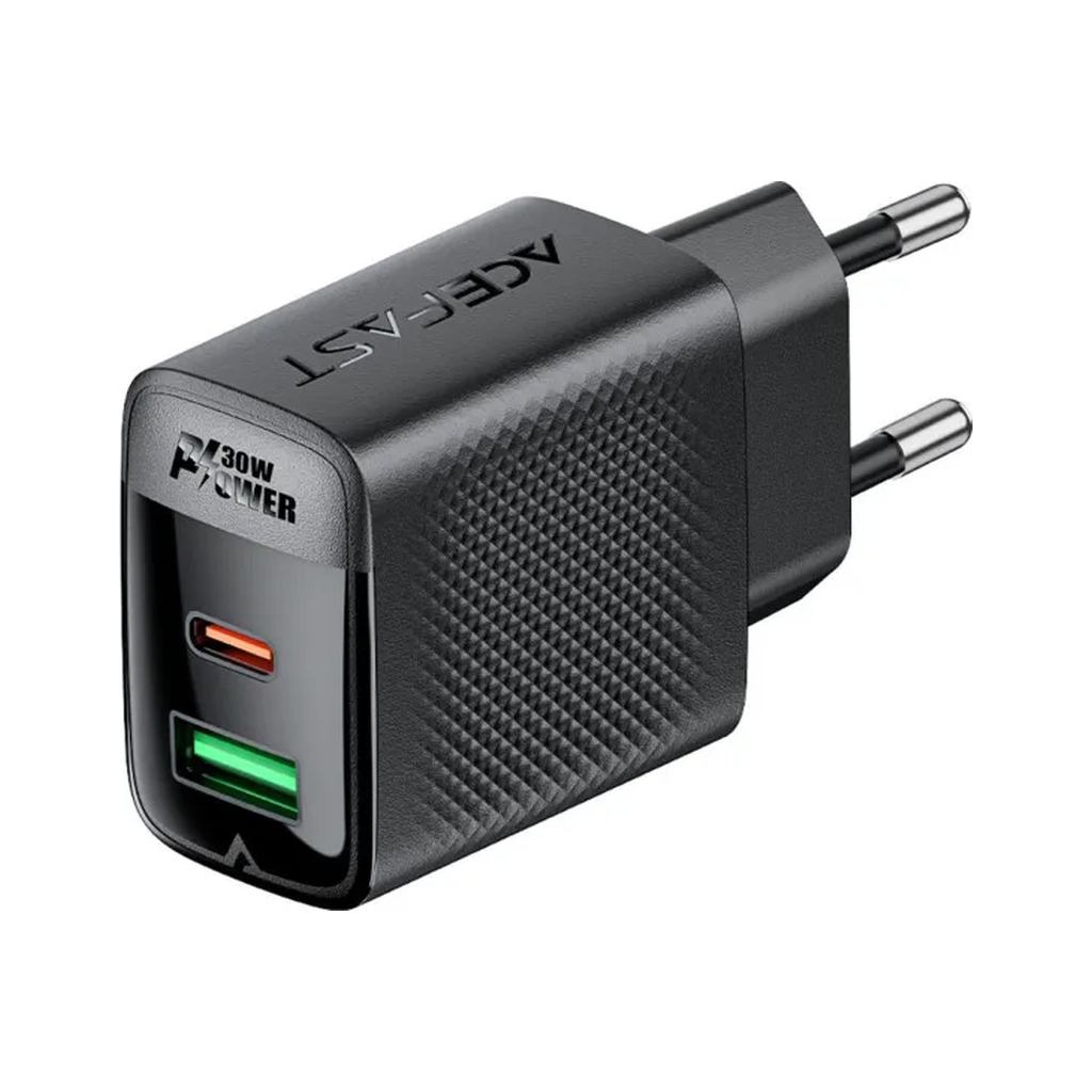 Зарядний пристрій Acefast 2xUSB 30W (USB-C+USB-A) Gan A98 Black (6974316283263) - зображення 1