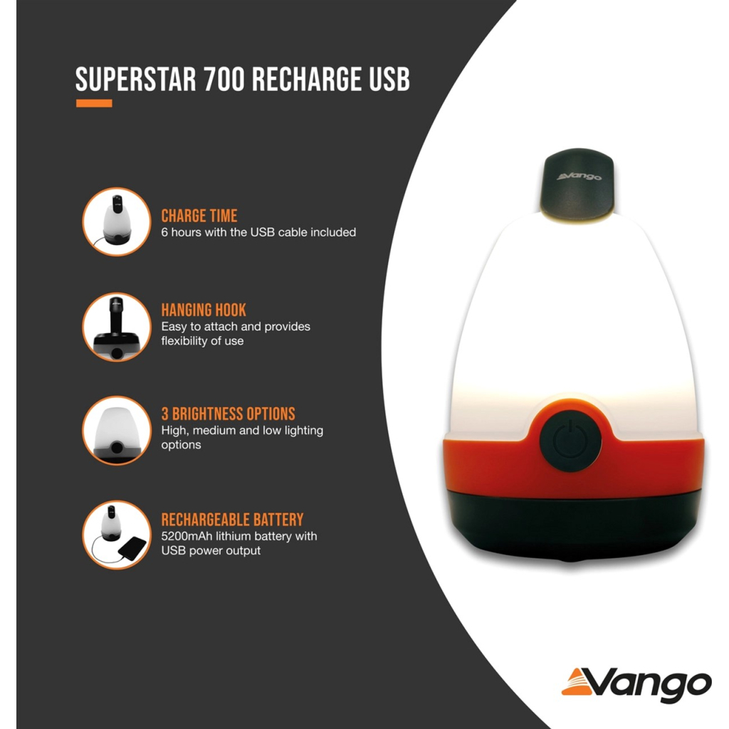 Ліхтар Vango Superstar 700 Recharge USB Orange (929685) - зображення 5