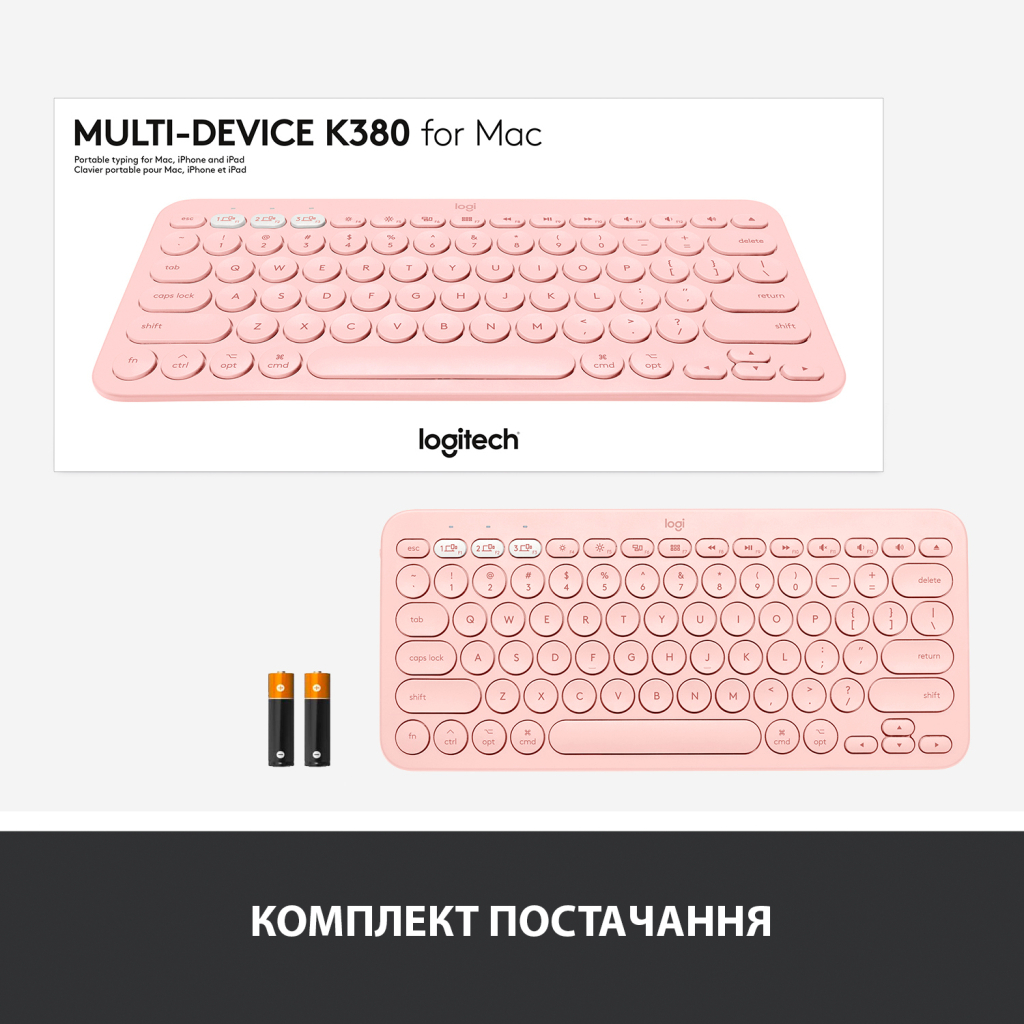 Клавіатура Logitech K380 for MAC Multi-Device Bluetooth UA Rose (920-010406) - зображення 9