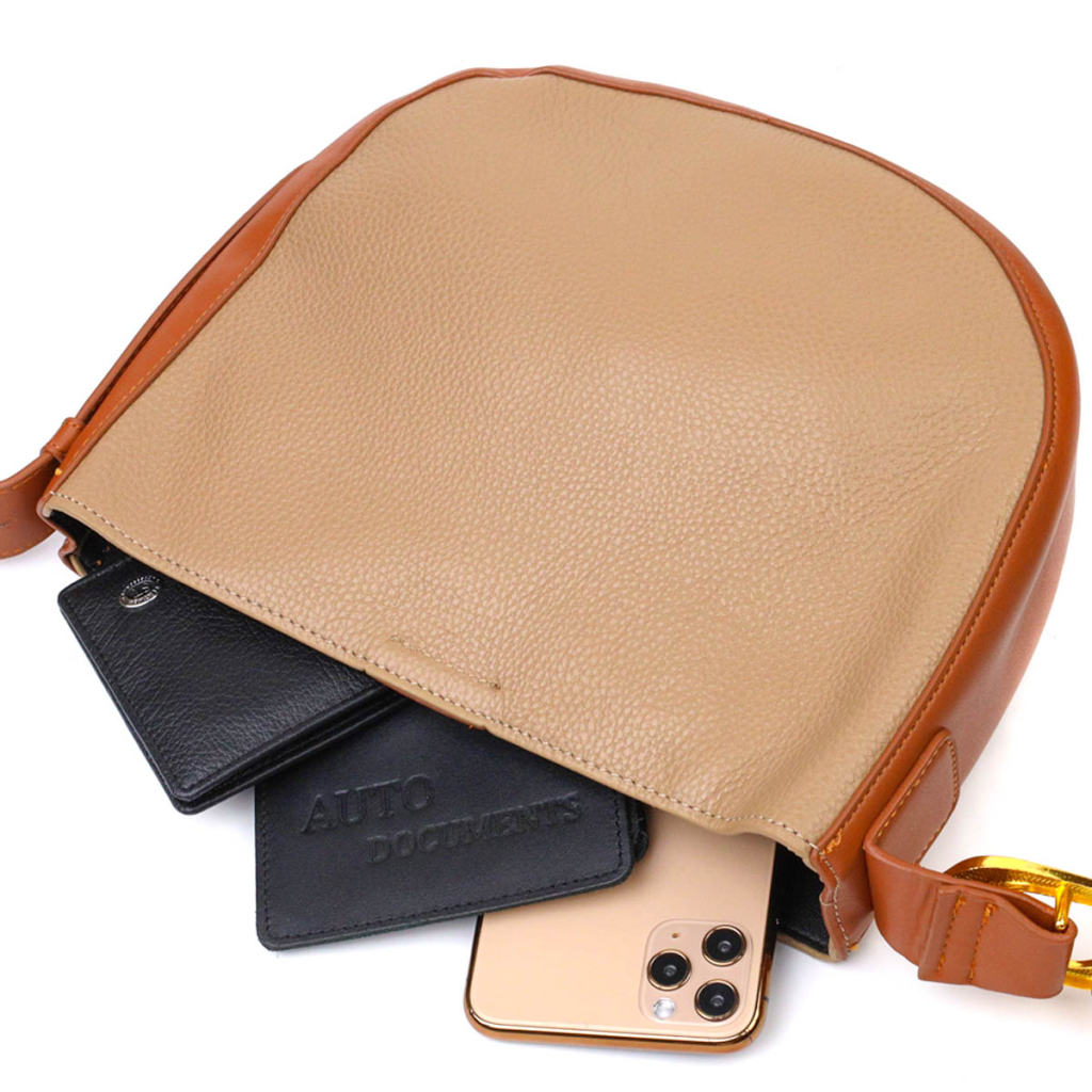 Сумка Vintage Напівкругла крос-боді з натуральної шкіри Бежева (22092) - зображення 7