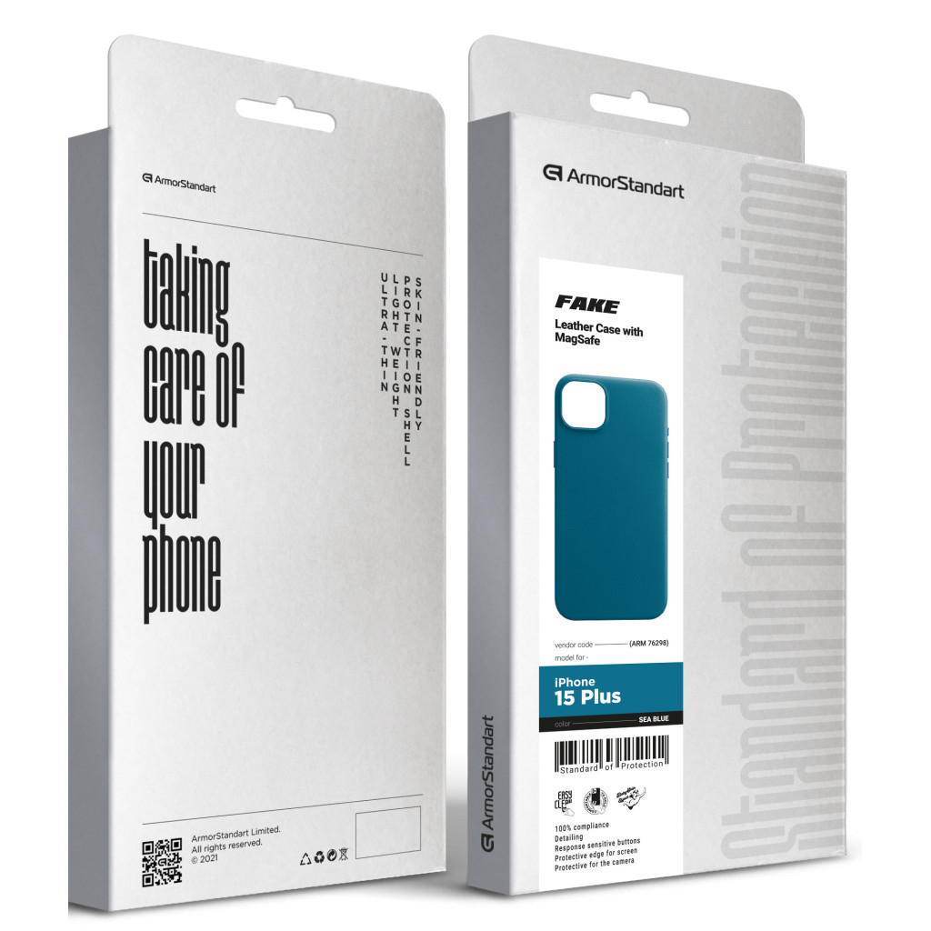 Чохол до мобільного телефона Armorstandart FAKE Leather Case Apple iPhone 15 Plus Sea Blue (ARM76298) - зображення 5