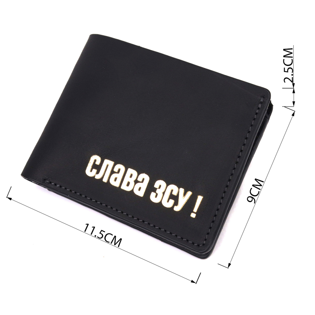 Портмоне Grande Pelle Шкіряне портмоне Слава ЗСУ Чорне (16734) - зображення 3