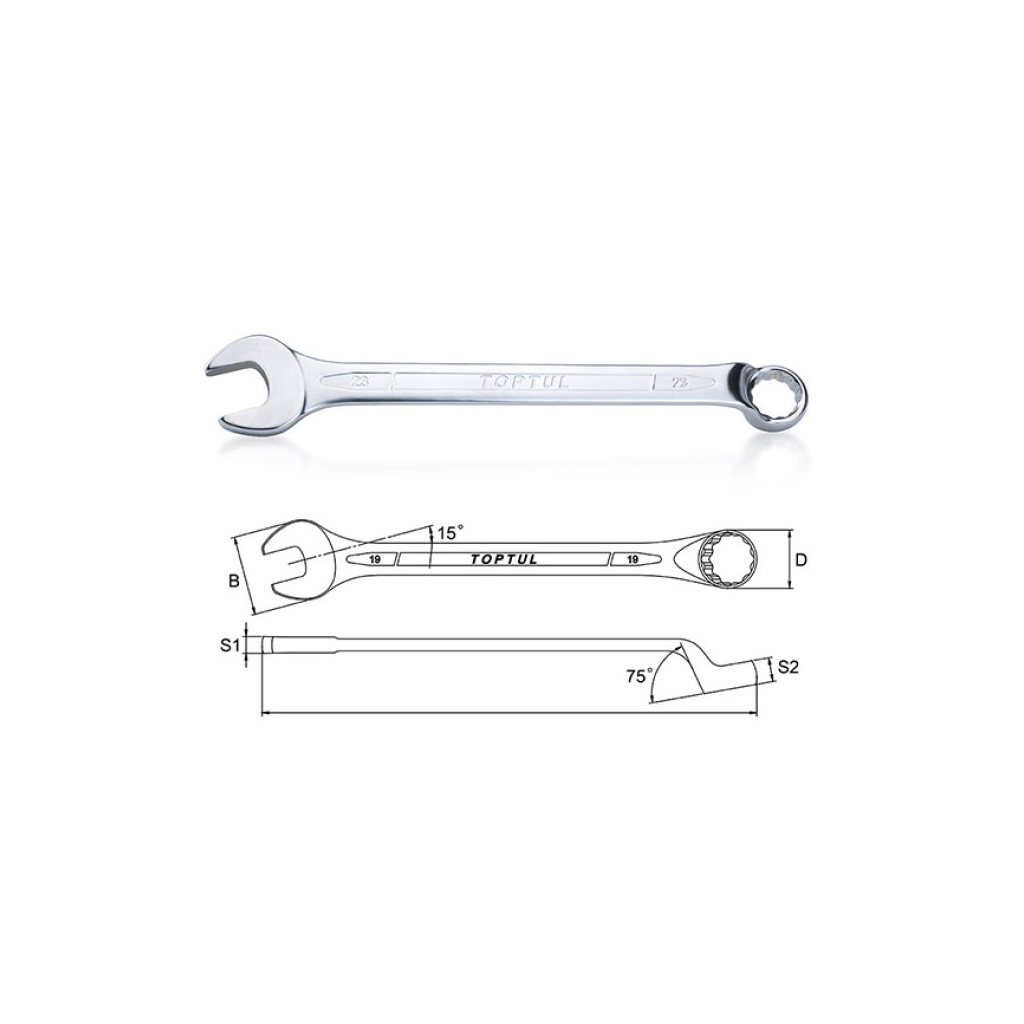 Ключ Toptul комбінований (кут 75 °) 12шт. 8-22мм (чорний чохол) (GPAN1201) - зображення 3
