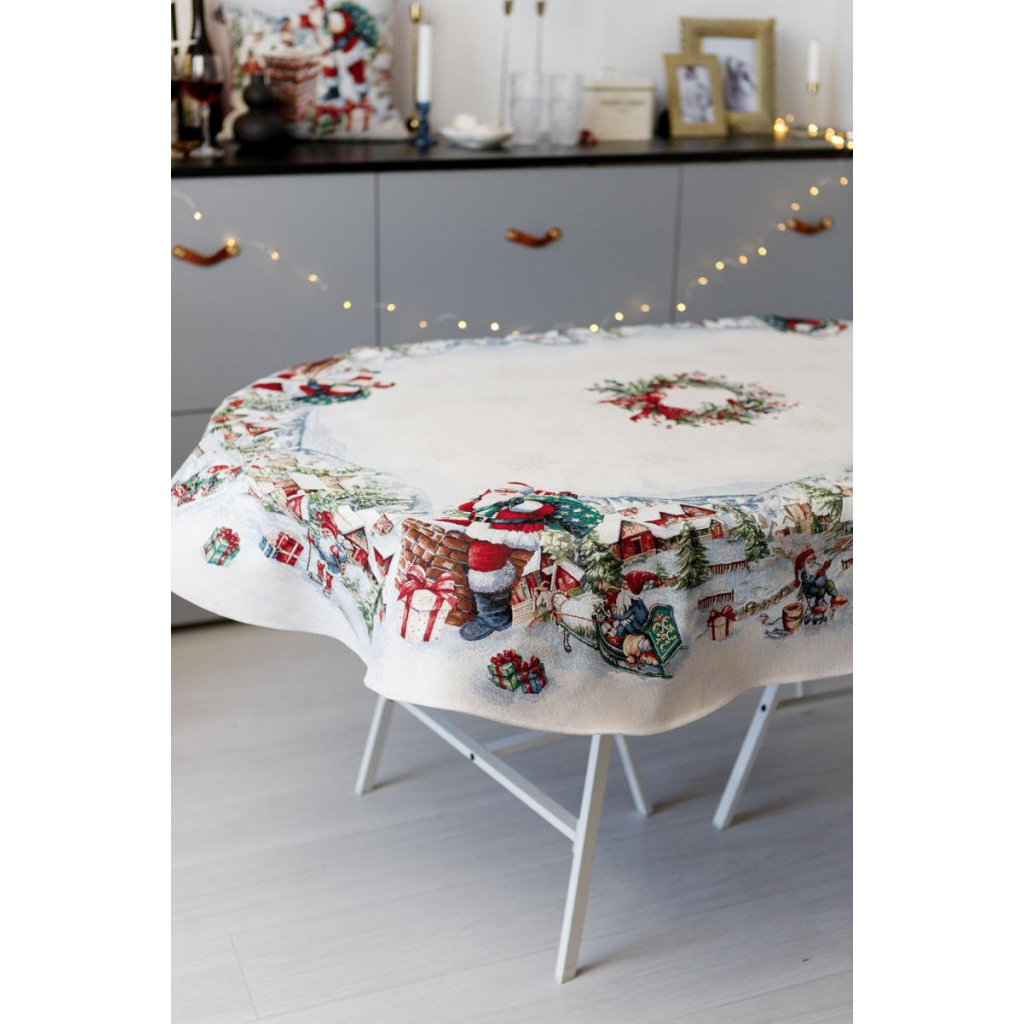Скатертина Прованс гобеленова з велюром Снігова зима овал 135х240 см (037486) - зображення 3