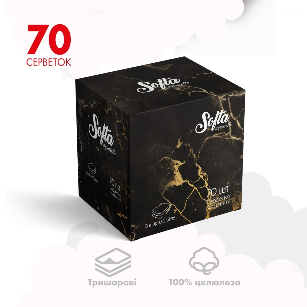 Серветки косметичні Chisto Softa Black 3 шари 70 шт. (4823098414391) - зображення 2
